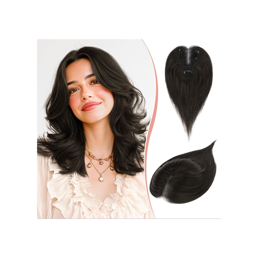 RUWISS 10in Human Hair Topper Dark Brown Clip In Hairpiece for Thinning Hair 21g